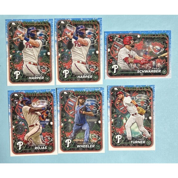 2024 Topps Holiday - 6 Phillies-Harper(SP + 1) Schwarbwr, Turner, Wheeler &Rojas - Picture 1 of 3